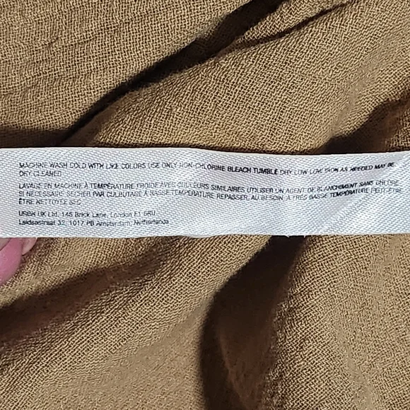 FREE PEOPLE The Only One Mini Dress Womens Small Tan Long Sleeve Ruched Tie Boho - Picture 15 of 16